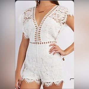White lace shorts jumpsuit.
